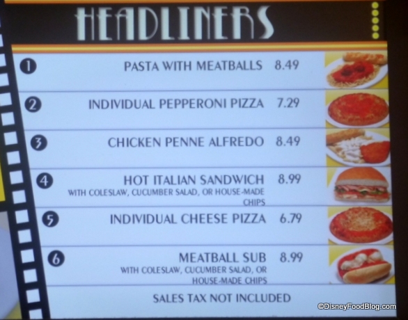Headliners Pasta Options at All Star Movies