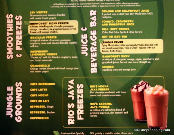 Menu 2 Rainforest Cafe