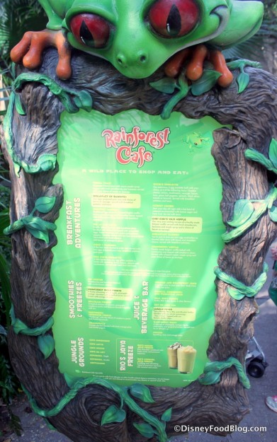 menu at front Rainforest Cafe