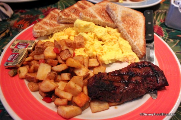 steak and eggs Rainforest Cafe