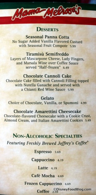 Dessert Menu Mama Melrose