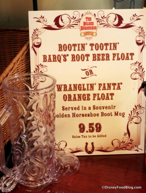 Root Beer Float Sign and Boot Mug Golden Horseshoe