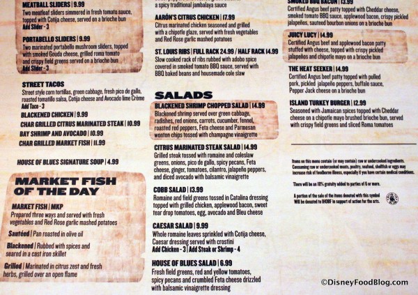 Bottom of Menu House of Blues Orlando