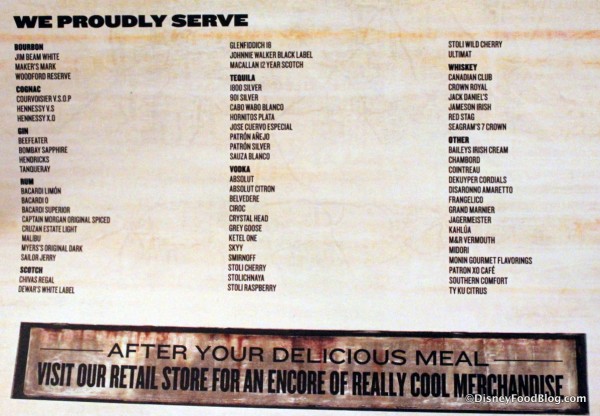 List of Available Liquor House of Blues Orlando