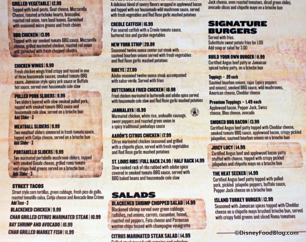 Middle of Menu House of Blues Orlando