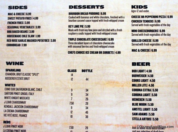 Sides, Desserts, and Drinks House of Blues Orlando