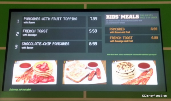 A sampling of End Zone's Breakfast Menu