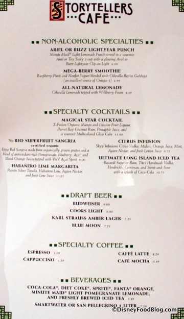 Beverage Menu -- Click to Enlarge