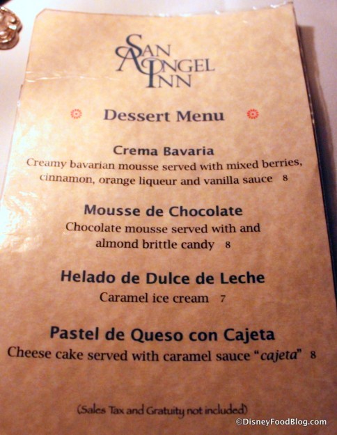 Dessert Menu -- Click to Enlarge