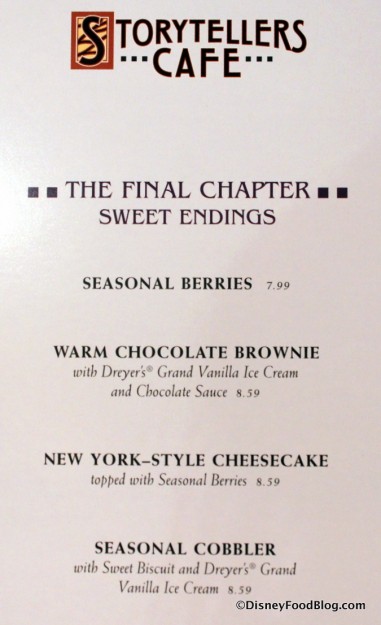 Dessert Menu -- Click to Enlarge