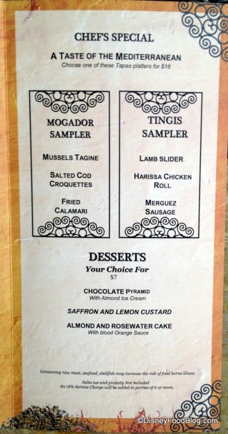 Sampler and Dessert Menu -- Click to Enlarge