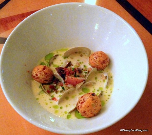 New England Clam Chowder Served with Bacon and Chive Biscuits