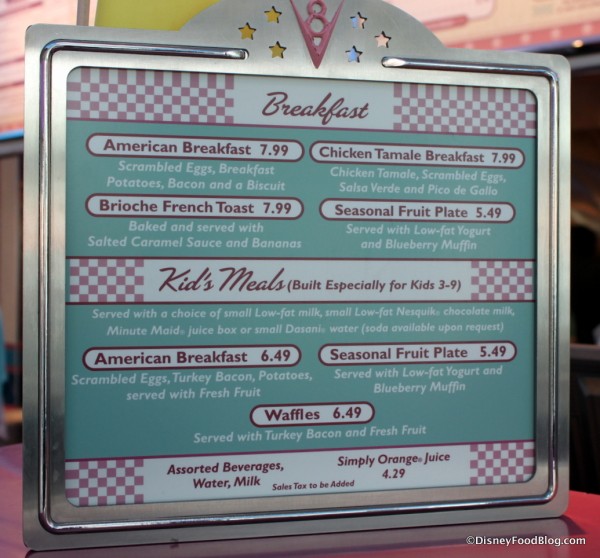 Breakfast Menu at a Glance -- Click to Enlarge