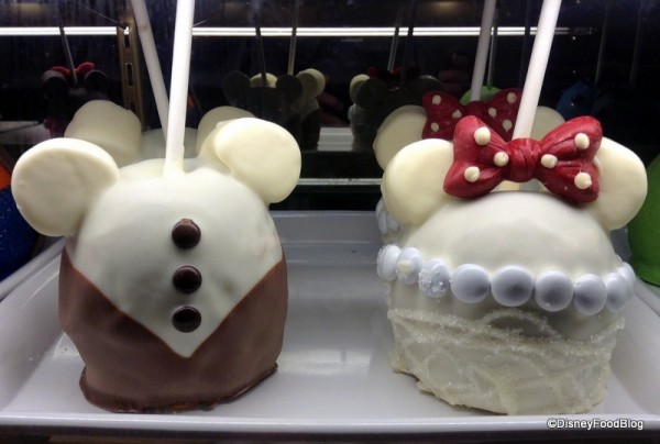 Groom and Bride Candy Apples close up
