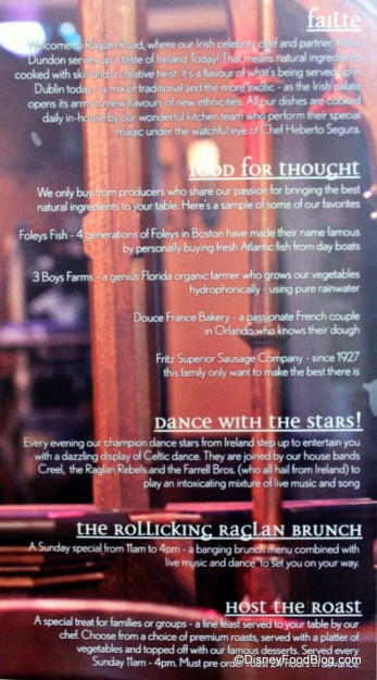 Restaurant Information on the Back of the Menu