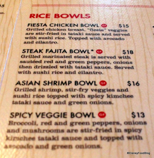 Splitsville Rice Bowl Menu