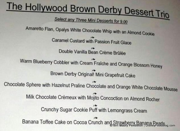 Brown Derby Dessert Trio Menu Choices