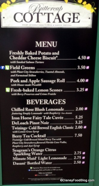 Buttercup Cottage Menu