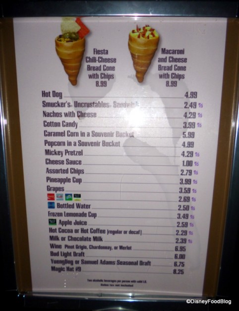 Fantasmic! Snack Stand Menu