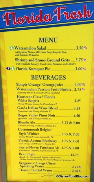 Florida Fresh Menu