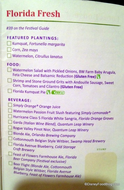 Flower and Garden Passport Page Showing Gluten Free Options