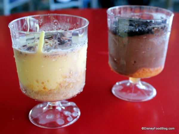 Banana Parfait and Vanilla Cake with Chocolate Custard