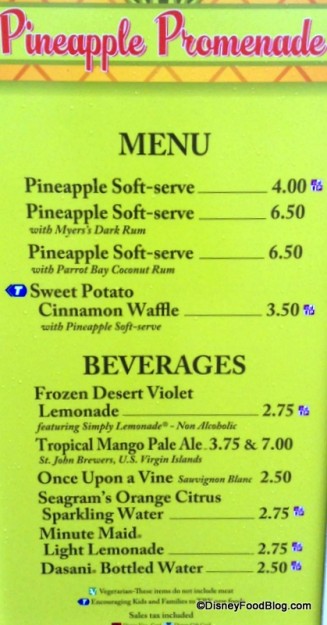 Pineapple Promenade Menu