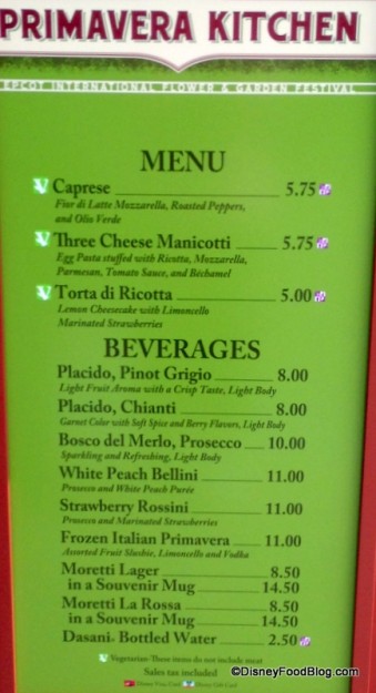 Primavera Kitchen Menu