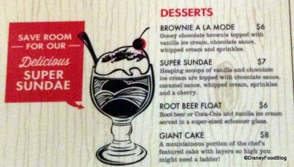 Dessert menu
