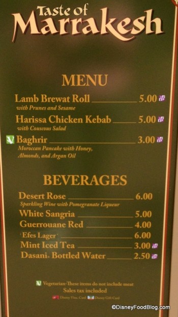 Taste of Marrakesh Menu