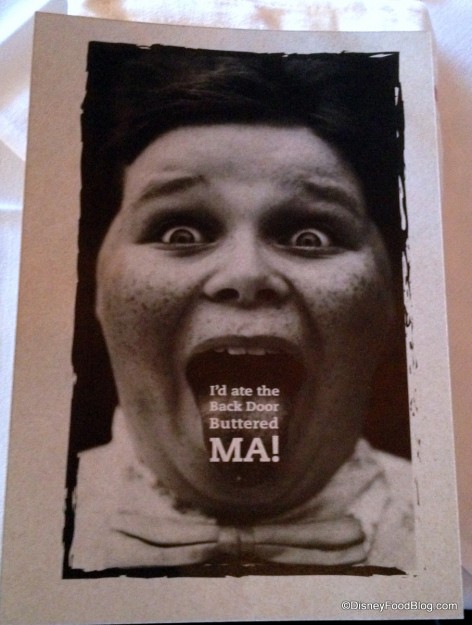 The Back of the Menu Featuring the Cookbook's Cover Art