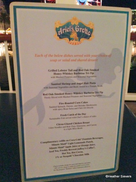 Ariel's Grotto Menu