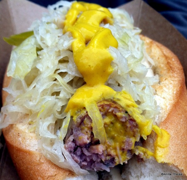 Bratwurst Cross Section with Mustard