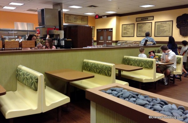 Main seating with food area behind