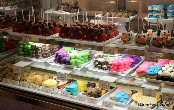 Confectionery bakery case -- Gingerbread Mickey is on the bottom row