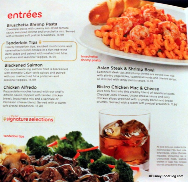 Menu -- Entrees -- Click to Enlarge