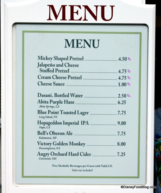 Menu -- Click to Enlarge
