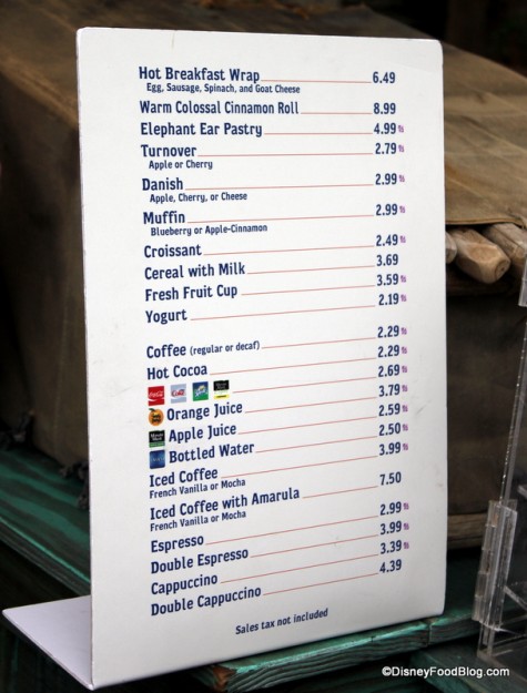 Menu -- Click to Enlarge