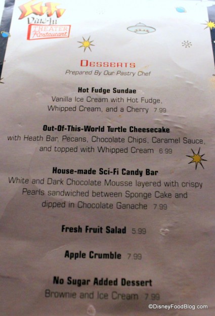 dessert menu front  Sci Fi Dine In