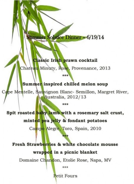 Raglan Road Irish Pub Summer Solstice Signature Dinner Menu -- Click to Enlarge