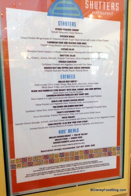 Shutters Menu