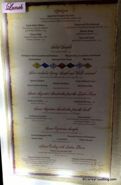 Sanaa Menu