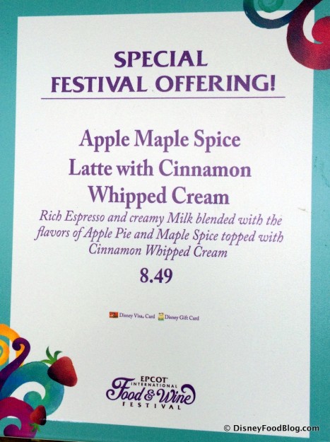 American Adventure Coffee Cart 2014 Food and Wine Special Menu