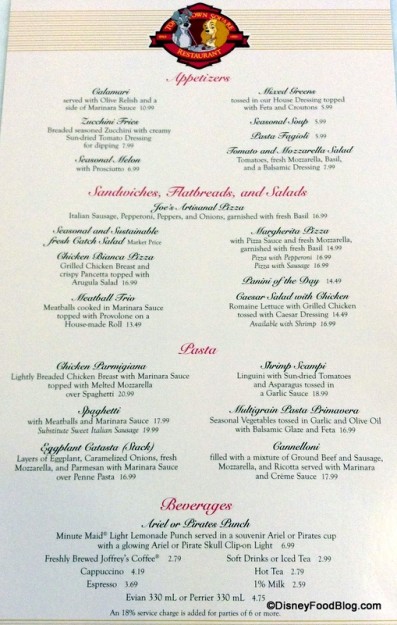 Tony's Town Square Menu