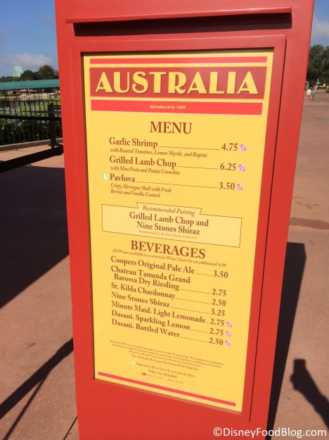 2014 Australia Menu