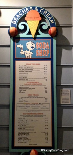 Beaches and Cream Menu