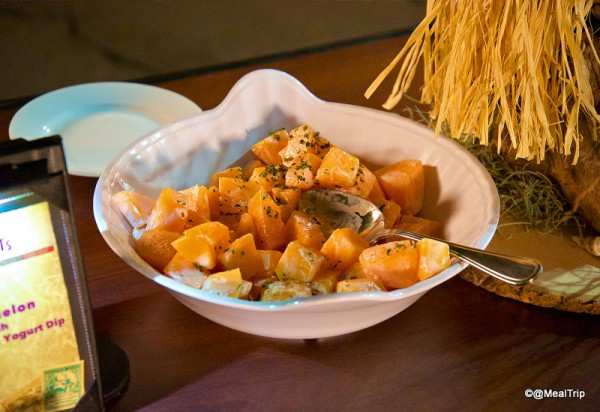 Bowl of Melon with Minted Lime Yogurt Dip