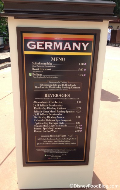 2014 Germany Menu