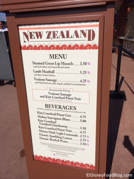 2014 New Zealand Menu