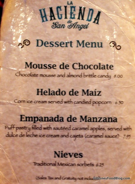 Dessert Menu -- Click to Enlarge